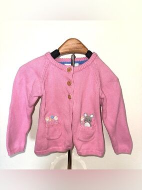 Jojo Maman Bebe pink mouse pet in pocket cardigan, size 3/4